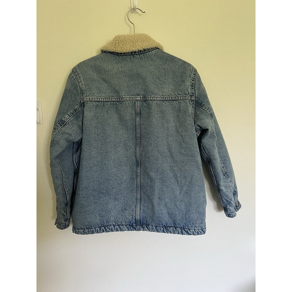 GAP Patch Pocket Sherpa Denim Jacket Chore Coat Barn Style Xs Petite Oversized - Picture 9 of 10